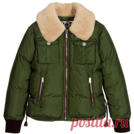 DSquared2 - Boys Green Down Padded Jacket with Wool Collar | Childrensalon