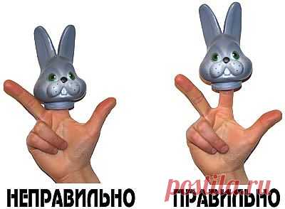 Почти в каждом магазине игрушек можно купить готовые куклы-перчатки с пластизолевыми (резиновыми) головами в ярких ситцевых нарядах. Однако иногда покупная кукла имеет в голове слишком широкое отверстие для пальца. Такая голова на руке болтается и проваливается аж до основания пальца, что сильно затрудняет управление куклой, делает ее сутулой, лишает движения головы точности и выразительности. Это легко поправимо, надо только изготовить и вставить дополнительную патронку-уплотнитель.