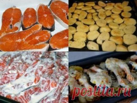 Печеный картофель с форелью и сливочным соусом