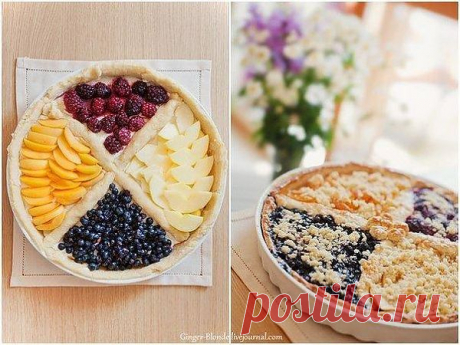 Четырехцветный пирог с фруктами