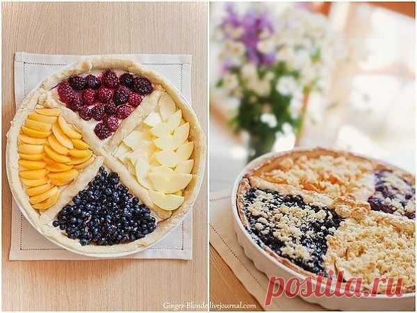 Четырехцветный пирог с фруктами