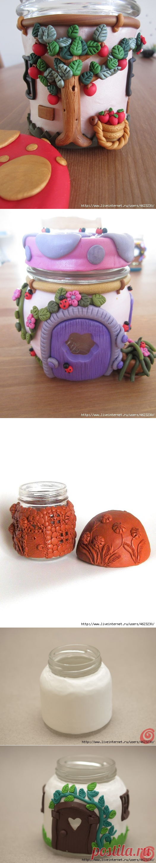 Баночки,украшенные лепкой