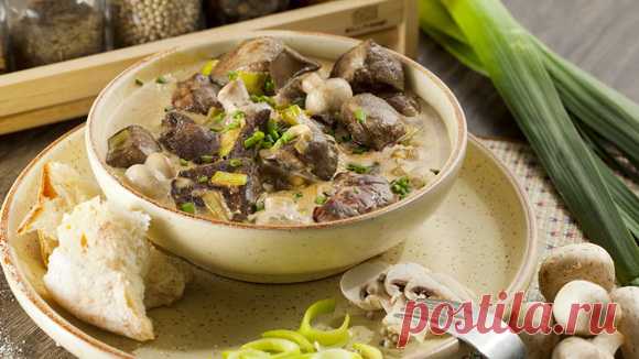 Рецепт тушеной куриной печени с грибами
