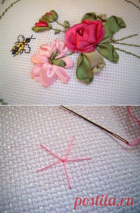 Вышиваем лентами розы. Мастер-класс.
