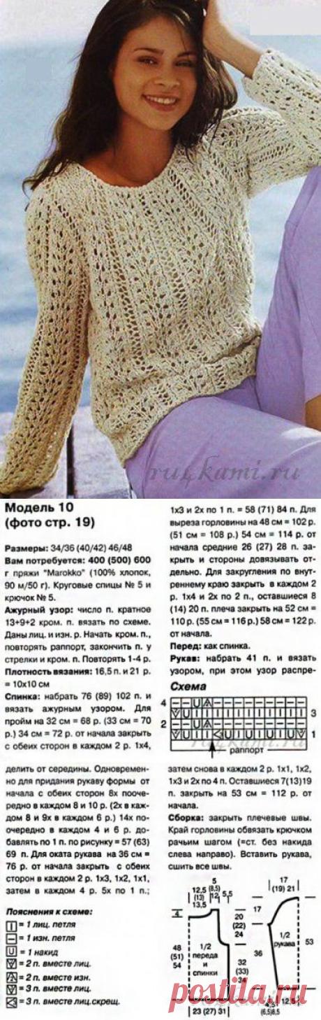 Ажурный пуловер спицами » Сайт "Ручками" - делаем вещи своими руками
