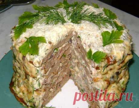 Лучшие кулинарные рецепты: Печёночный торт с грибами