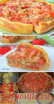 Пирог из картофельного теста с мясом и овощами - практически пицца