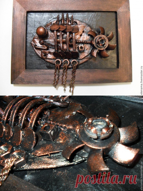 Купить Картина в стиле Стимпанк &quot;Рыба&quot; - стимпанк, steampunk, медь, картина, панно, подарок мужчине