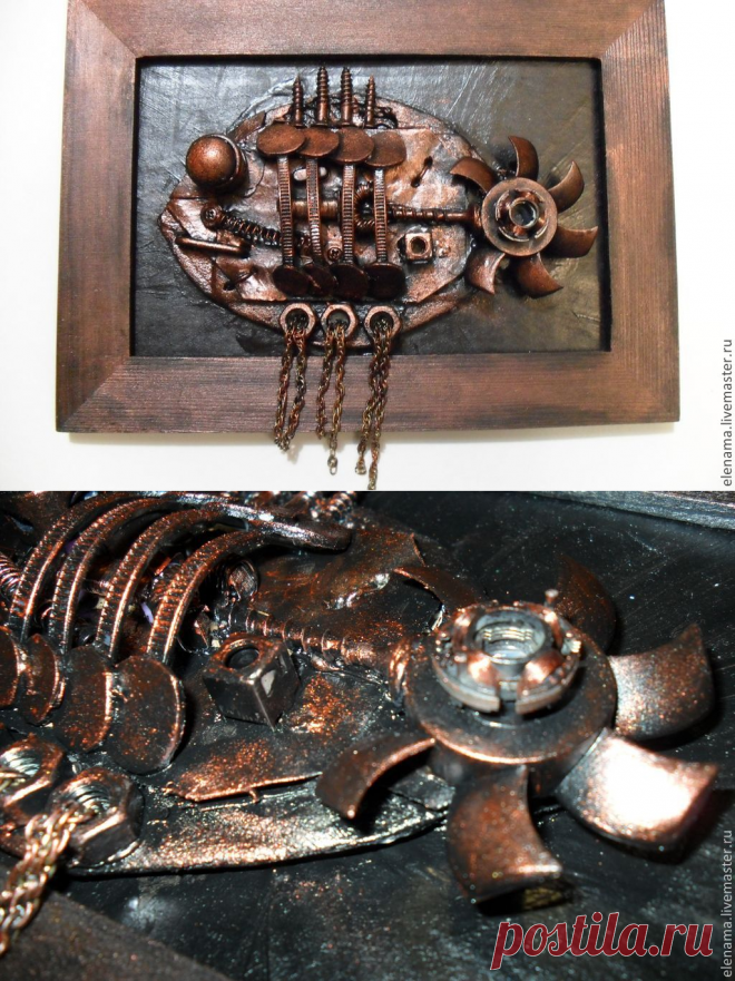 Купить Картина в стиле Стимпанк "Рыба" - стимпанк, steampunk, медь, картина, панно, подарок мужчине