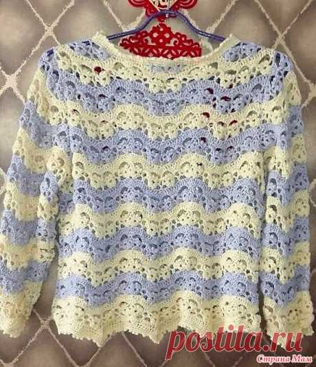 Джемпер с красивым зигзагообразным узором. Крючок.