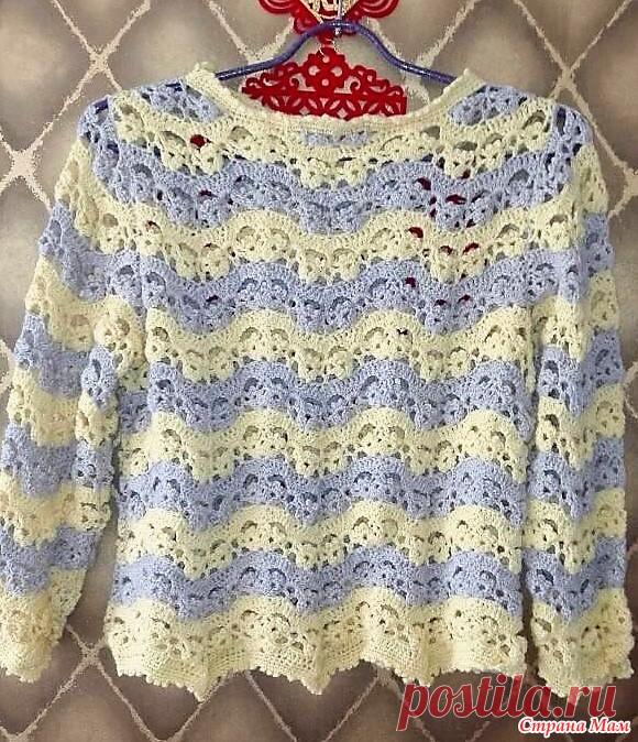 Джемпер с красивым зигзагообразным узором. Крючок.