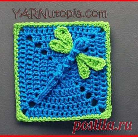 Стрекоза и улитка в квадрате. Вязание крючком.