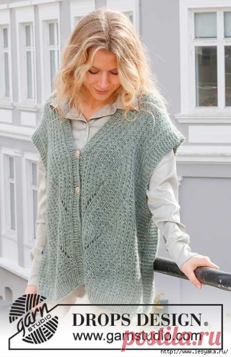 Жилет «Ash Mint/Пепельная мята» от Дропс Дизайн спицами — HandMade
