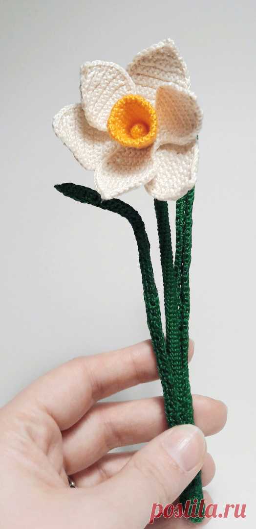 PDF Нарцисс крючком. FREE crochet pattern; Аmigurumi toy patterns. Амигуруми схемы и описания на русском. Вязаные игрушки и поделки своими руками #amimore - нарциссы к 8 марта, весенние цветы, цветок.