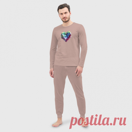 Мужская пижама с лонгсливом хлопок Геометрическое полигональное сердце - купить по цене 3095 руб в интернет-магазине Всемайки, арт 3643527