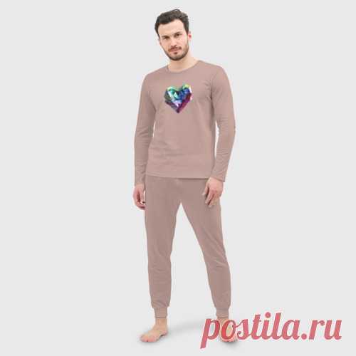 Мужская пижама с лонгсливом хлопок Геометрическое полигональное сердце - купить по цене 3095 руб в интернет-магазине Всемайки, арт 3643527