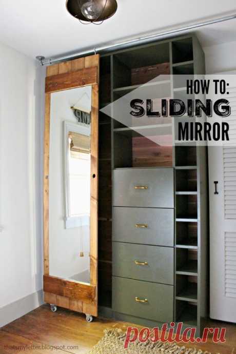 How to build a sliding mirror door. This sliding mirror is my solution to a small walk-in closet with no wall space and no back of the door mirror.