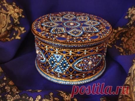 Купить шкатулка &quot;Кобальтовое очарование&quot; с точечной росписью - тёмно-синий, деревянная шкатулка, шкатулка для украшений