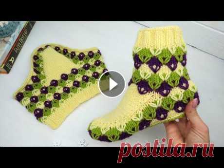 Цветные тапочки спицами с Ромбиками на 37-39р. Как вязать домашние тапочки с цельной подошвой #тапочкиСпицами #цветныеТапочки #домашниеТапочки В зимние холода так хочется тепла и уюта. Предлагаю связать домашние тапочки спицами с цельной подошв...