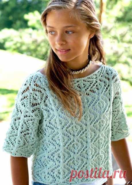 Ажурная футболка спицами. / knittingideas.ru