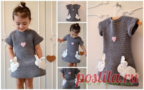 Mädchen-Kleid selber häkeln // Hasen-Motiv