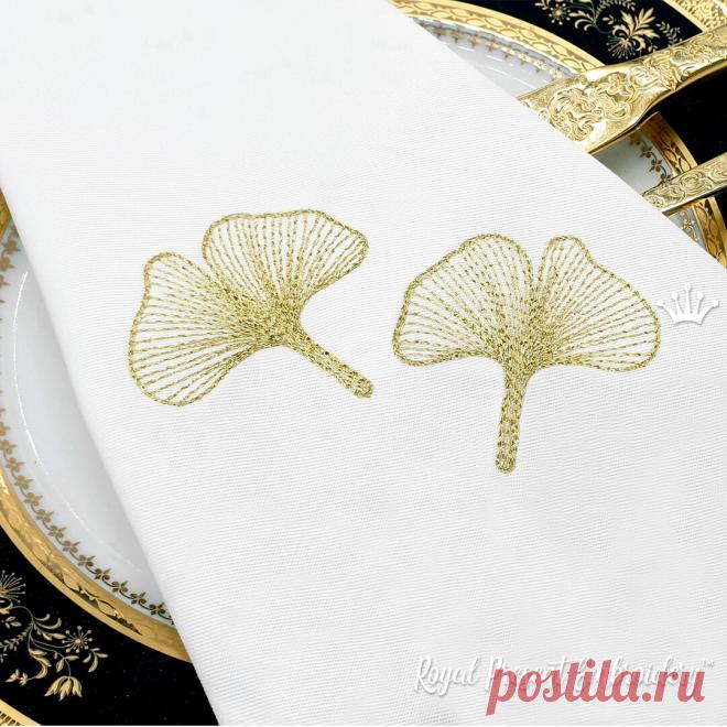 Гинкго билоба листья Дизайн машинной вышивки - 2 размера