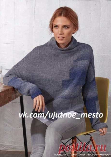 пуловер спицами с интарсией