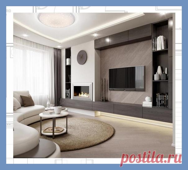 Все о дизайне интерьера Кухня-гостиная с камином в загородном дом