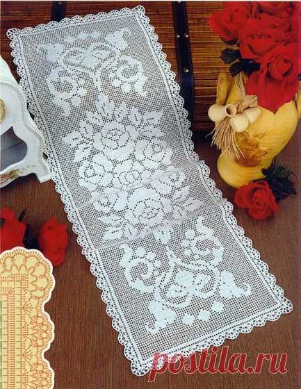 Дорожка из роз Схема вязания крючком филейной дорожки из роз