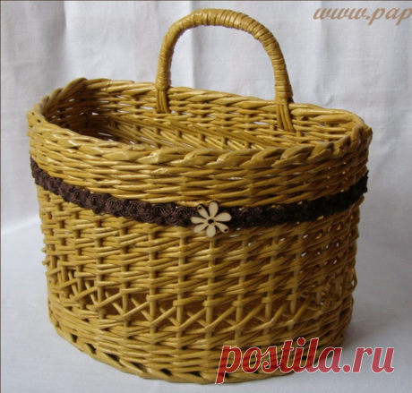 Плетение из газет. Интересный узор для корзинки. Мастер-класс.