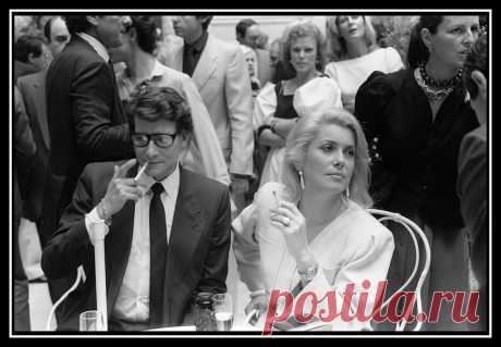 Yves Saint Laurent with friend and muse, Catherine Deneuve, photo by Tony El Hage, 1983
