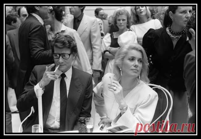 Yves Saint Laurent with friend and muse, Catherine Deneuve, photo by Tony El Hage, 1983