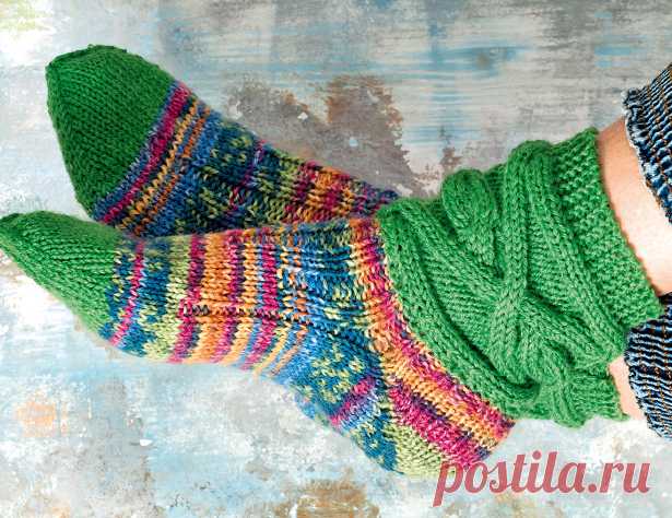 Носки со связанным поперек паголенком - схема вязания спицами. Вяжем Носки на Verena.ru ​Схема и описание вязания на спицах носков со связанным поперек паголенком из журнала «Сабрина. Спецвыпуск» №6/2016