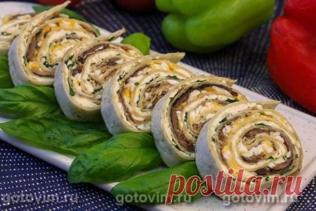 Рулет из лаваша со шпротами, сыром и яйцом. Рецепт с фото / Готовим.РУ