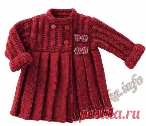 Детское пальто 
 
Размеры: 3 мес-6 мес-12 мес-24 мес
Пряжа JASPEÉ (80% акрил, 20% камвольная шерсть, 50 г / 95 м)
Цвет Cinabrе: 6 -7- 8 -10 мотков
Пряжа CALINE (60% акрил, 20% камвольная шерсть, 20% полиамид, 50 г / 180 м)
Цвет Spiderman: 1-1-1-1 моток
Цвет Jerry: 1-1-1-1 моток
Спицы № 2,5 и 4
2 доп. спицы
4 красных пуговицы Ø 18 мм
Узоры и вязки
Платочная вязка, спицы № 4
Платочная вязка в полоску, спицы № 2,5: 2 ряда Spiderman, 2 ряда Jerry, повторять эти 4 ряда.
Лицевая гладь и и