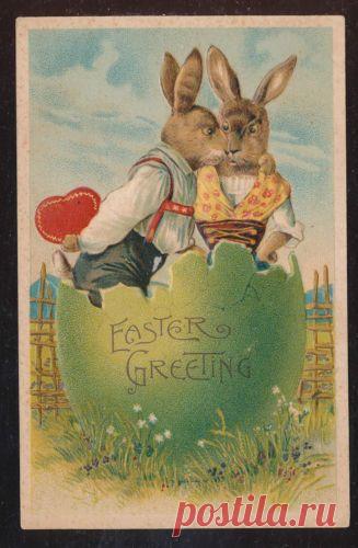 Fantasy~Dressed Easter Rabbits Huge Egg Shell Husband with Wife & Heart-bbb408