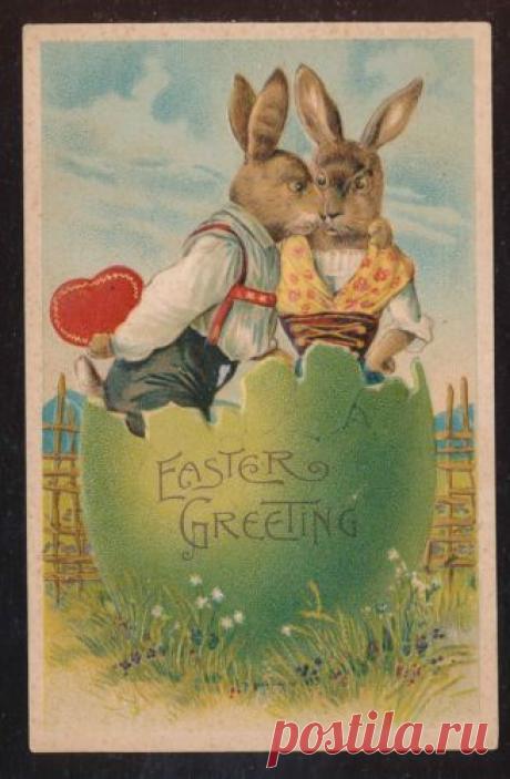 Fantasy~Dressed Easter Rabbits Huge Egg Shell Husband with Wife &amp; Heart-bbb408