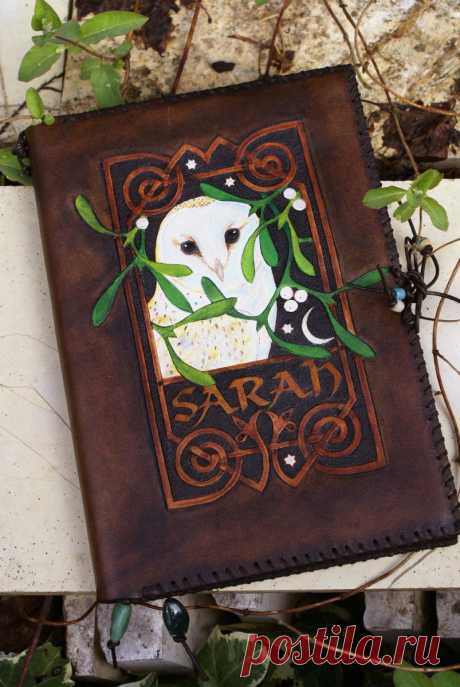 barn owl journal with mistletoe, elaborate knot work and bead page markers