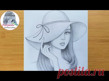 Девушка в шляпе. Рисуем карандашом | Рисование и роспись