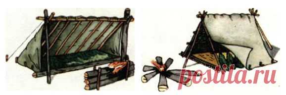 Временное укрытие для выживания в лесу.