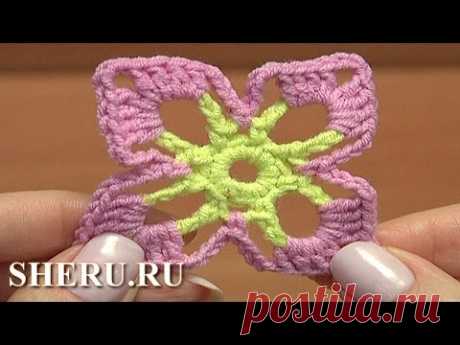Crochet Square Flower Motif Урок 40 часть 1 из 2 Яркий и простой цветочный мотив