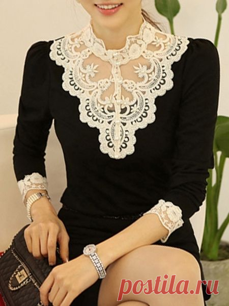 Lace Beading Plain Blouses | fashionmia.com