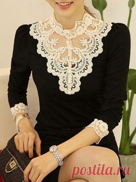 Lace Beading Plain Blouses | fashionmia.com