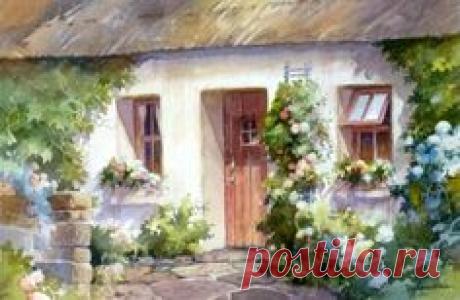 Roland Lee WATERCOLOR Cottage in ireland