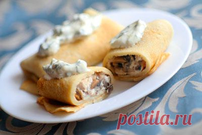 Как приготовить блины с начинкой из куриного филе - Блины, блинчики . 1001 ЕДА вкусные рецепты с фото!