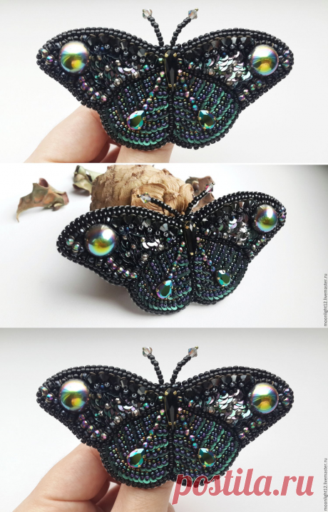 Купить Брошь-бабочка &quot;Inachis io&quot; - Вышивка бисером, авторская ручная работа, swarovski