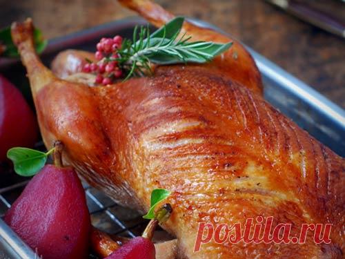 Утка, маринованная в вермуте с грушами