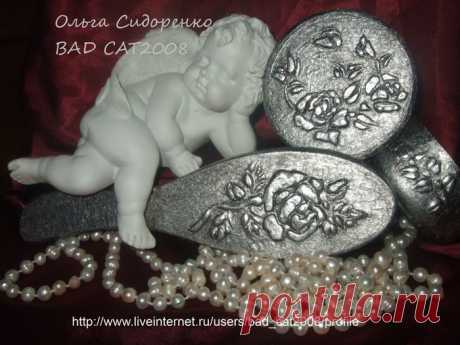 Набор &quot;Одинокая роза&quot; .Имитация старинного серебра с чеканкой.МК от BAD CAT2008(личка)..