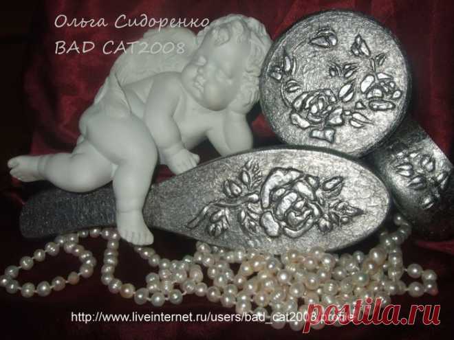 Набор "Одинокая роза" .Имитация старинного серебра с чеканкой.МК от BAD CAT2008(личка)..