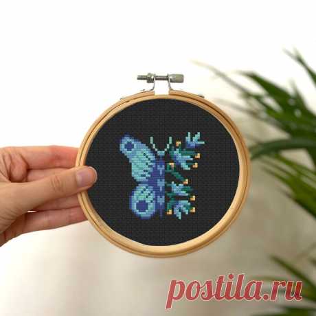 Patrón de punto de cruz diminuto de mariposa de flor azul, mini insecto de punto de cruz, patrón de insecto pequeño fácil, patrón floral de punto de cruz simple - Etsy España